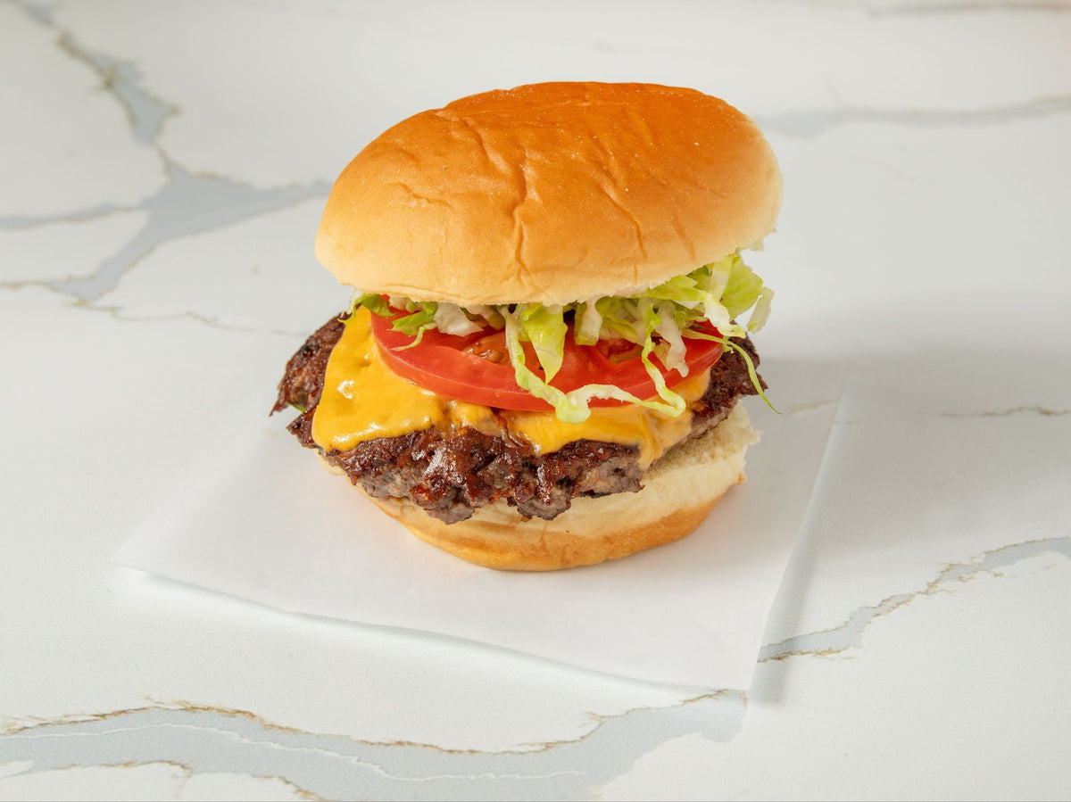 Embark Burger, a short rib burger with American cheese, lettuce and tomato, Boonton NJ